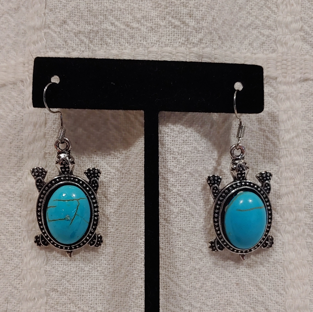 Antique Turtle Semi Precious Stone Earrings